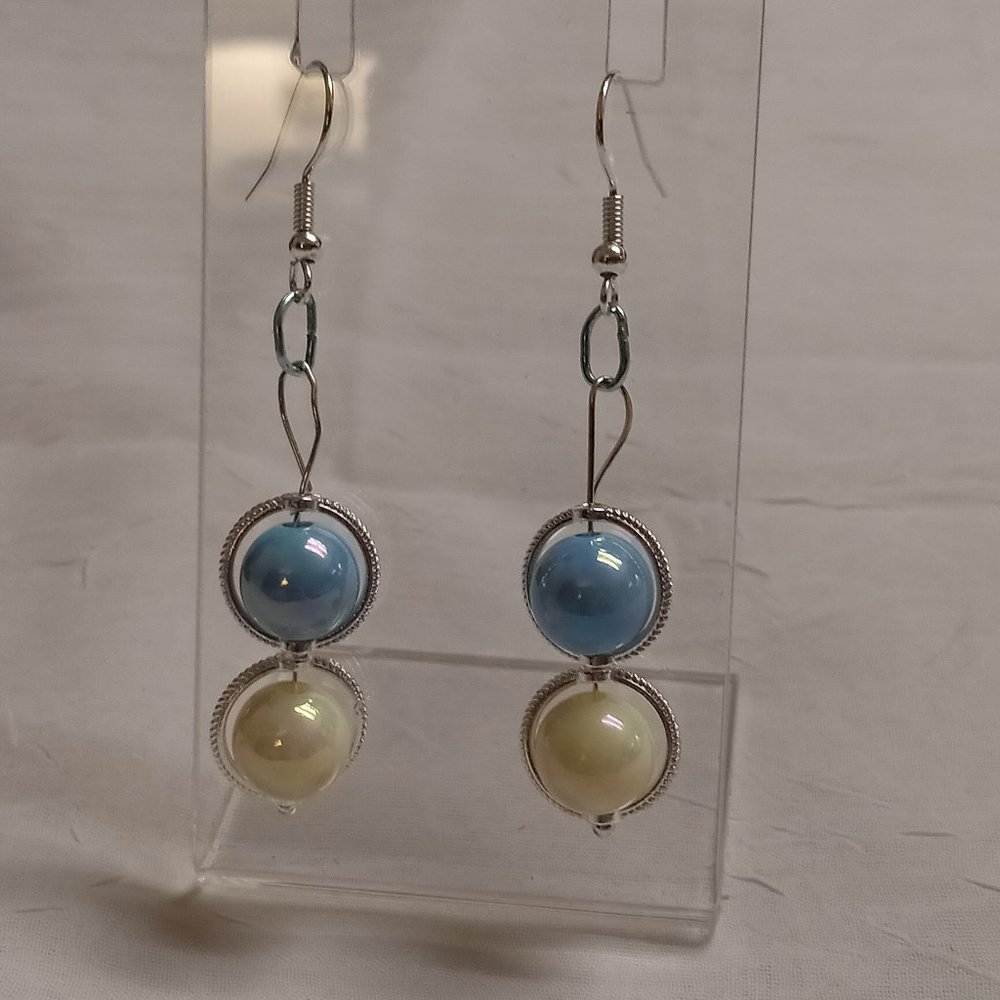 Steel Homemade Hand Crafted Dangled Earrings with Acrylic Beads #58